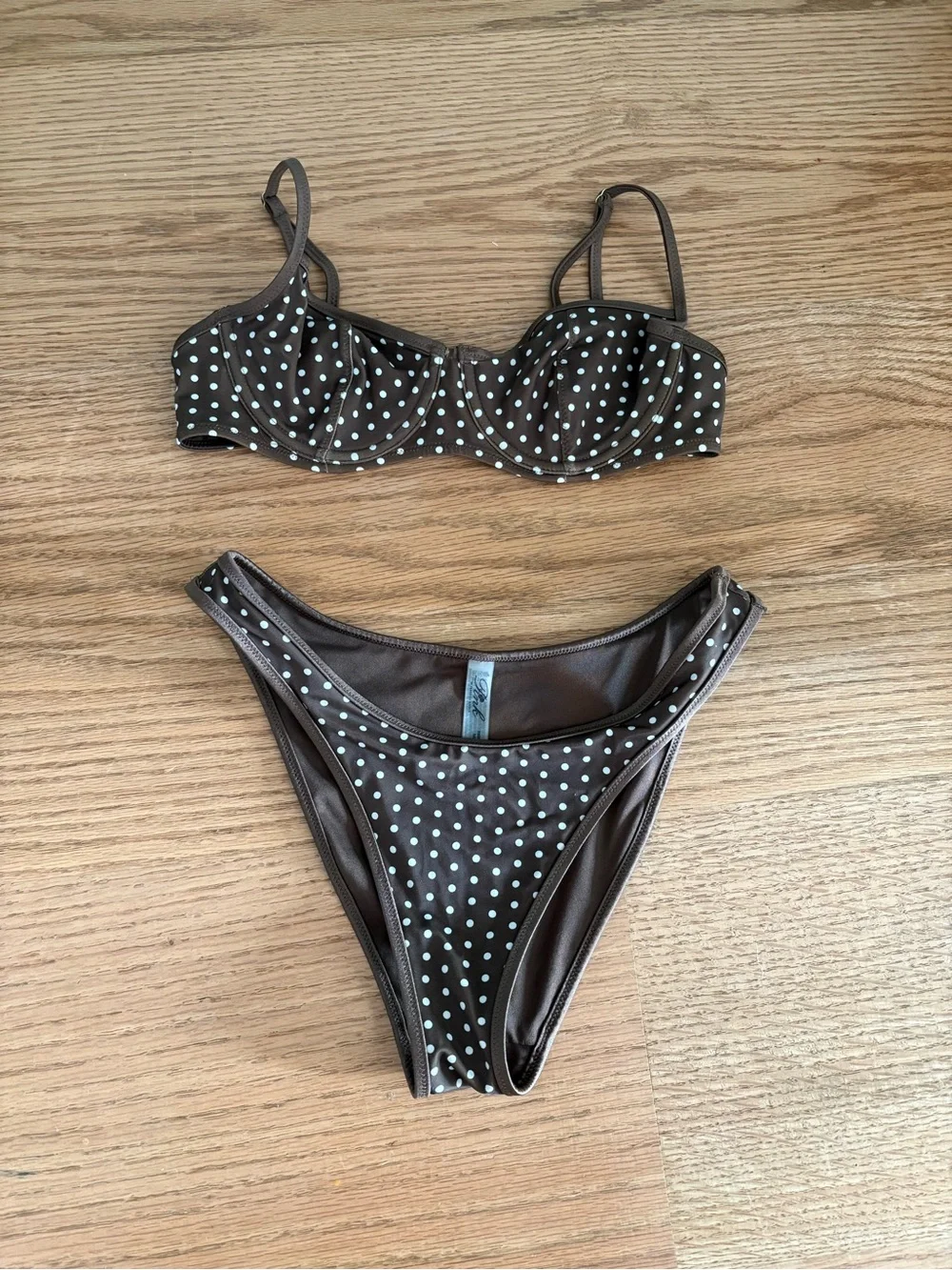Frankie's Bikinis Brown and White Polka Dot Balconette Bikini